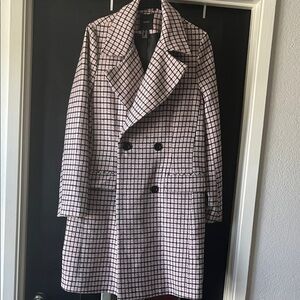 Forever 21 Pink and Black Checked Double-Breasted Pea Coat